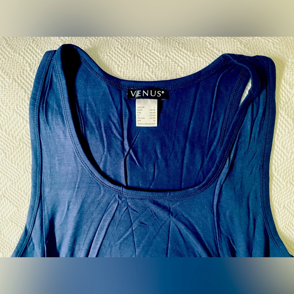 Sleeveless cotton navy blue maxi dress, L